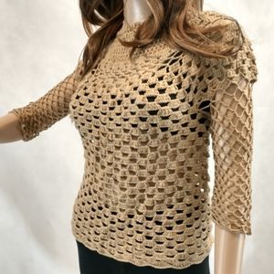 🌼Top Lace, Handmade, Crochet, Tan, 3/4 Sleeves
